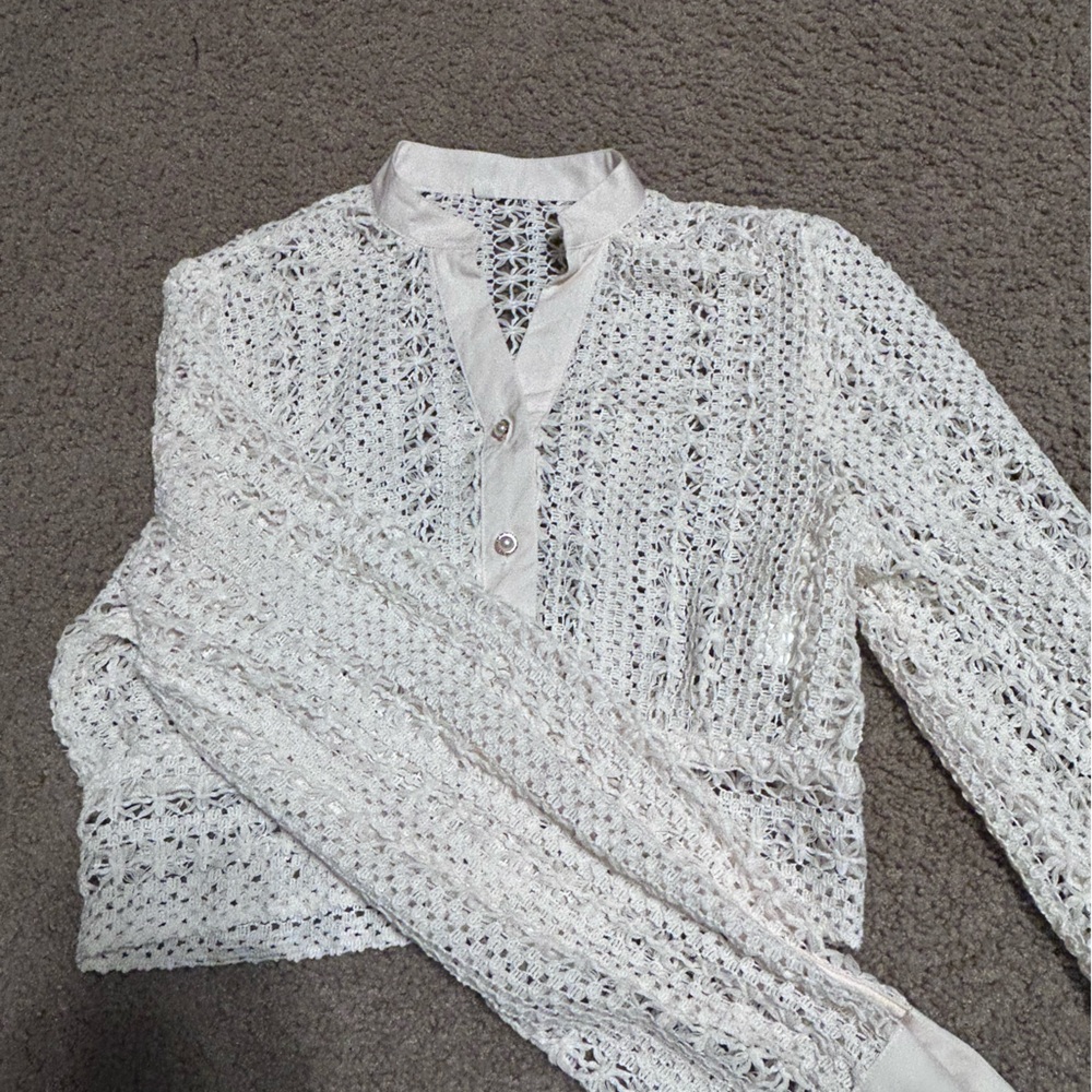 SHEIN White V-Neck Knit Sweater